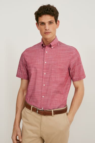 Pánské - Business košile - regular fit - button-down - snadné žehlení - červená-žíhaná