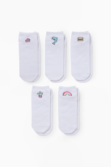 Children - Multipack of 5 - summer party - trainer socks with motif - white