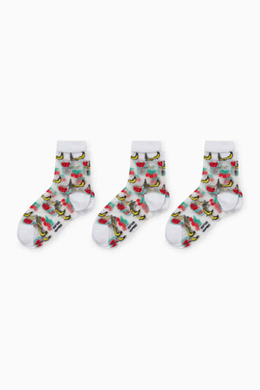 Dames - Set van 3 paar - sokken met motief - vruchten - wit