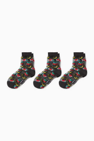 Women - Multipack of 3 - socks with motif - fruit - black