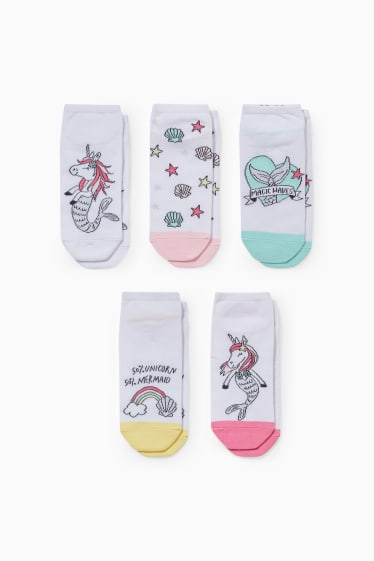 Kinder - Multipack 5er - Meerjungfrau - Sneakersocken mit Motiv - weiss