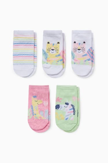 Children - Multipack of 5 - animals - trainer socks with motif - white