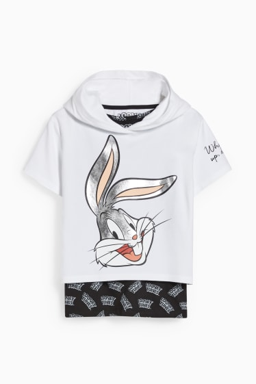 Children - Looney Tunes - set - short sleeve T-shirt, with hood and top - white