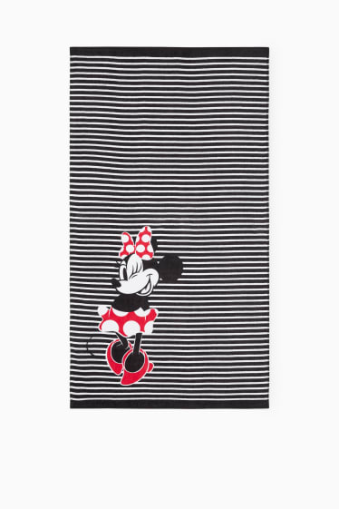 Dámské - Plážová osuška - pruhovaná - 150 x 80 cm - Minnie Mouse - černá/bílá