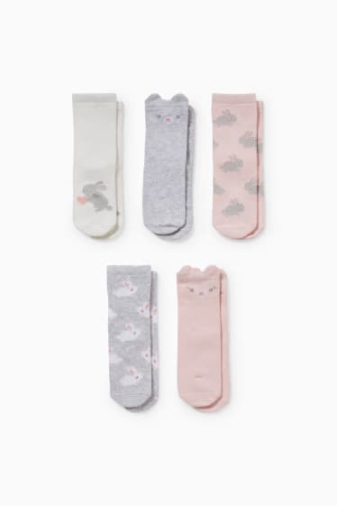Bébés - Lot de 5 paires - lapins - chaussettes pour bébé à motif - rose