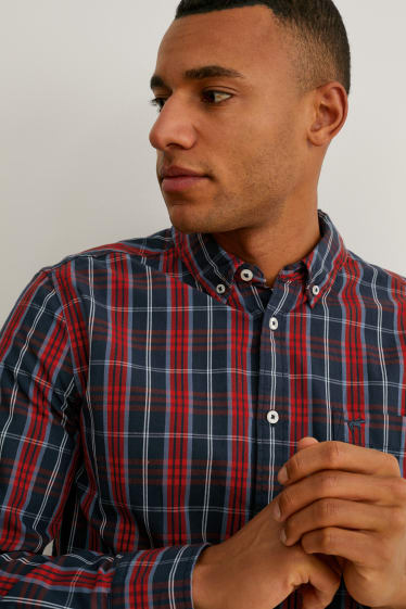 Hommes - MUSTANG - chemise - regular fit - col button down - à carreaux - rouge / bleu