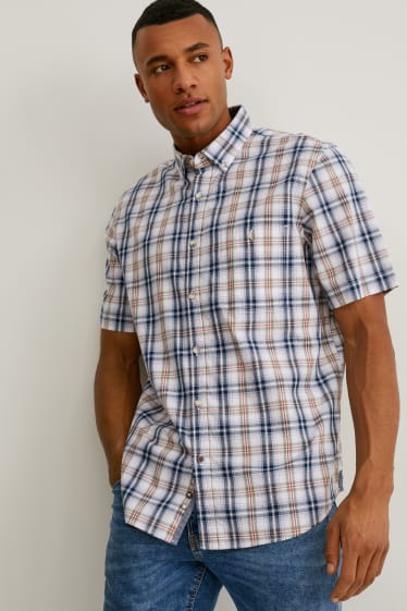 Hombre - Camisa - regular fit - button-down - de cuadros - blanco / azul
