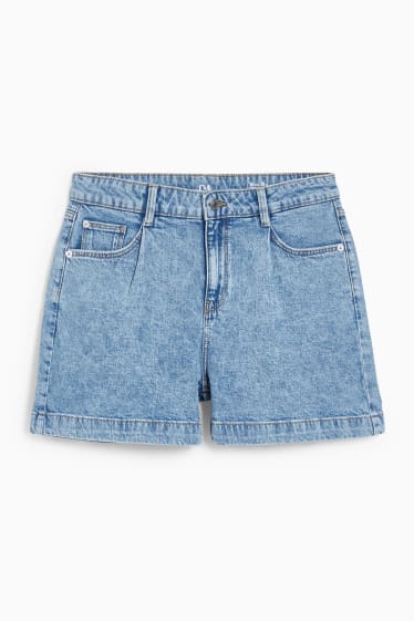Women - Denim shorts - high waist - denim-light blue
