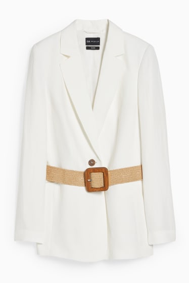 Women - Blazer with shoulder pads and belt - linen blend - white