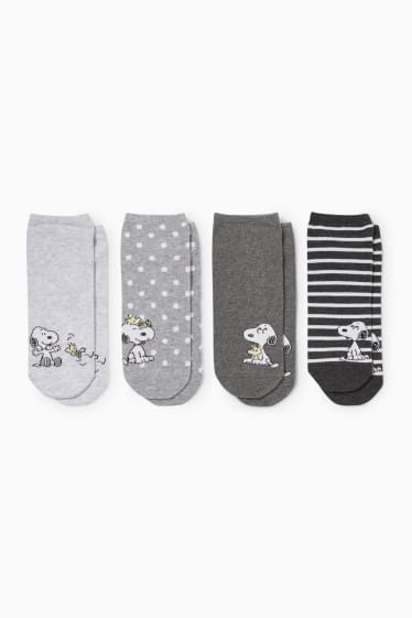 Femmes - Lot de 4 paires - chaussettes de sport avec motif - Peanuts - gris clair chiné