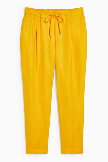 Women - Linen trousers - slim fit - yellow