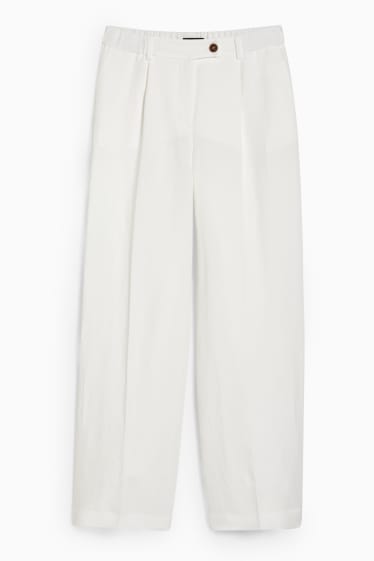 Femmes - Pantalon en tissu - wide leg - lin mélangé - blanc