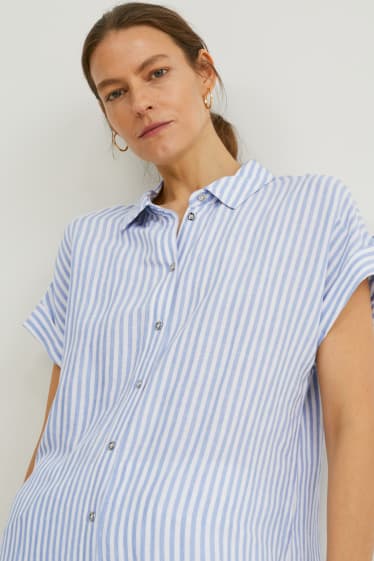 Donna - Blusa - misto lino - a righe - bianco / azzurro