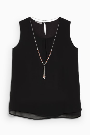 Damen - Chiffon-Blusentop mit Kette - schwarz