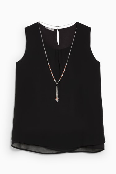 Dames - Blousetop van chiffon, met ketting - zwart