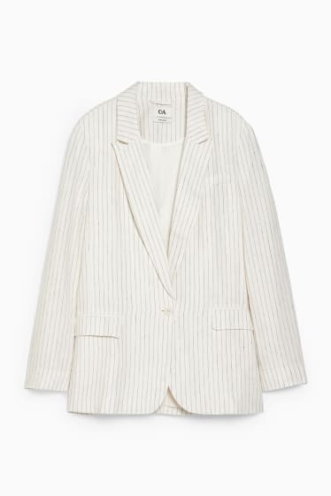 Damen - Leinenblazer mit Schulterpolstern - gestreift - weiss