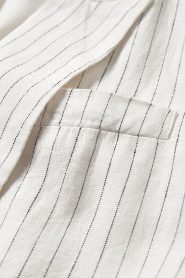 Damen - Leinenblazer mit Schulterpolstern - gestreift - weiss