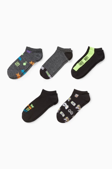 Children - Multipack of 5 - gaming - trainer socks with motif - black