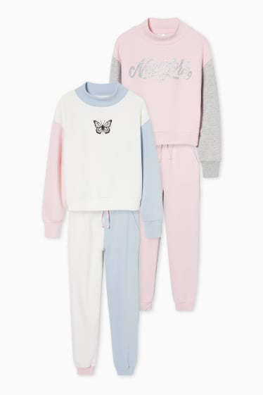 Kinderen - Set - 2 sweatshirts en 2 joggingbroeken - 4-delig - wit / roze