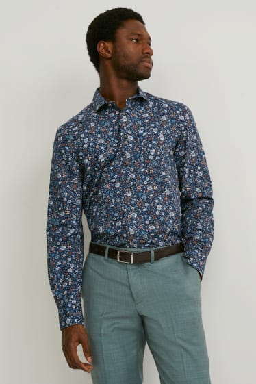 Heren - Business-overhemd - regular fit - cut away - donkerblauw