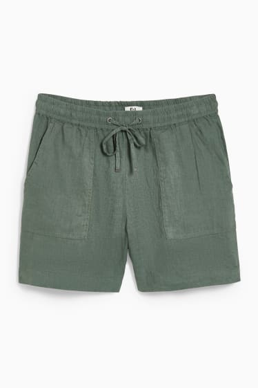 Women - Linen shorts - dark green