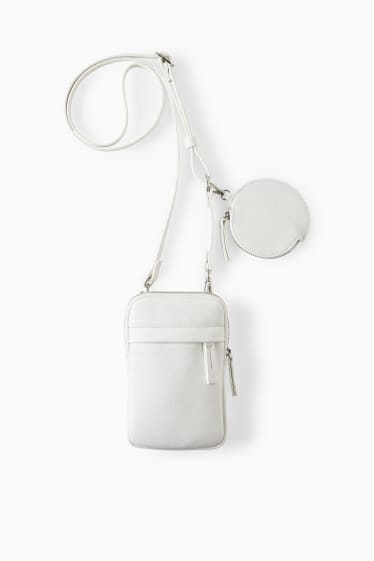 Kobiety - Zestaw - torebka na telefon i portfel - imitacja skóry - 2 części - biały