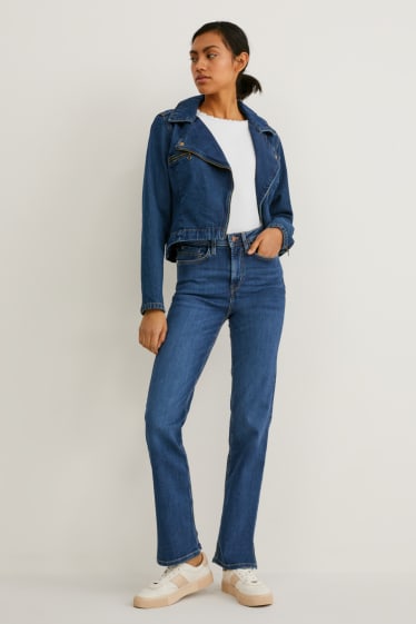 Femmes - Jean de coupe droite - high waist - jean bleu