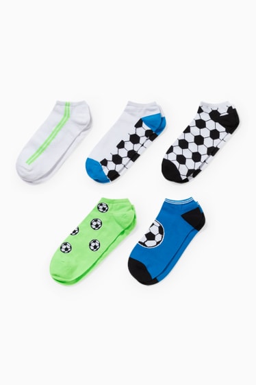 Kinder - Multipack 5er - Fußball - Sneakersocken mit Motiv - weiß