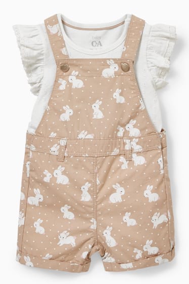Miminka - Souprava - tričko s krátkým rukávem a šortky s laclem pro miminka - 2dílná - béžová
