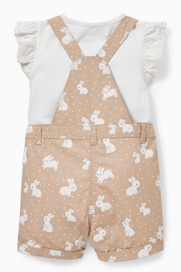 Babies - Set - baby short sleeve T-shirt and dungaree shorts - 2 piece - beige