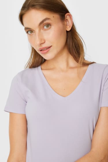 Damen - Multipack 2er - Basic-T-Shirt - lila  / weiss