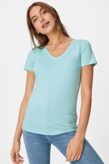Femmes - Lot de 2 - T-shirt basique - blanc / turquoise