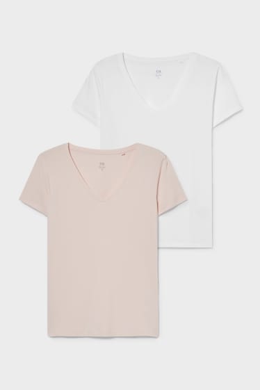Femmes - Lot de 2 - T-shirt basique - blanc / rose