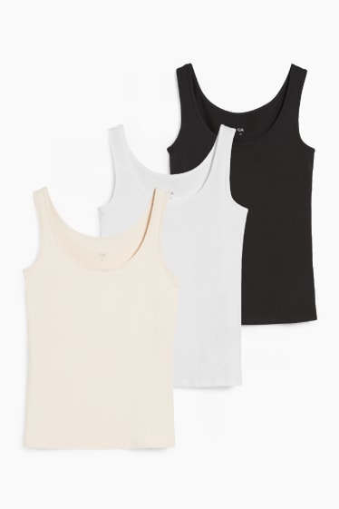 Dames - Set van 3 - basic-topje  - zwart / beige
