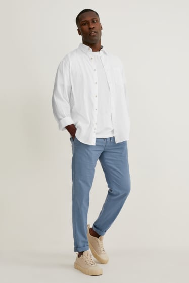 Men - Chinos - tapered fit - linen blend - blue