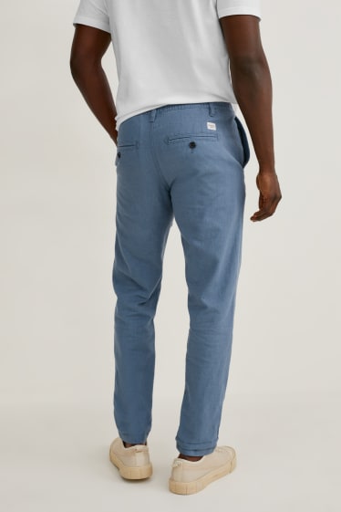 Men - Chinos - tapered fit - linen blend - blue