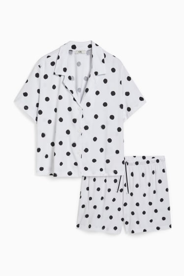 Damen - Shorty-Pyjama - gepunktet - weiß