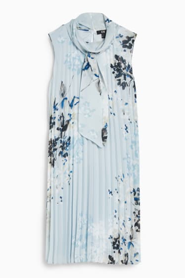Women - Chiffon dress with plissé pleats - floral - light blue