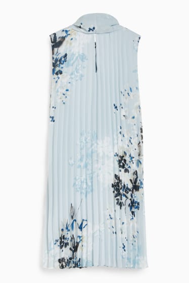Women - Chiffon dress with plissé pleats - floral - light blue