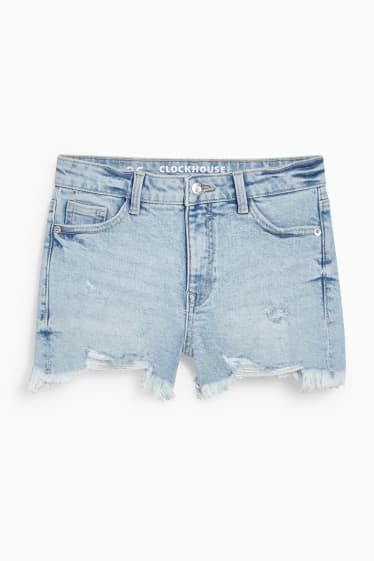 Dames - CLOCKHOUSE - korte denim broek - high waist - LYCRA® - jeanslichtblauw