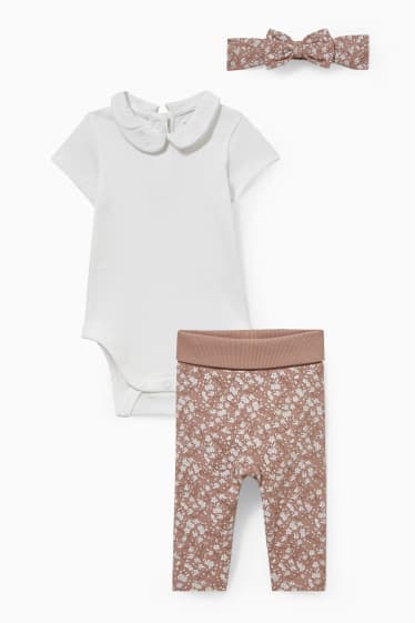Babys - Baby-Outfit - 3 teilig - weiß / beige