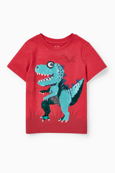 Kinderen - Dino - T-shirt - glanseffect - donkerrood