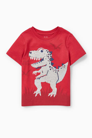 Kinderen - Dino - T-shirt - glanseffect - donkerrood