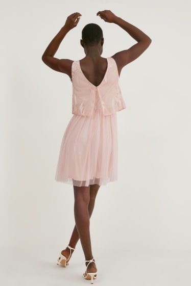 Donna - Vestito fit & flare - effetto sovrapposto - rosa pallido