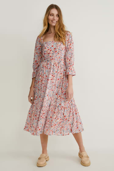 Women - Fit & flare dress - floral - white