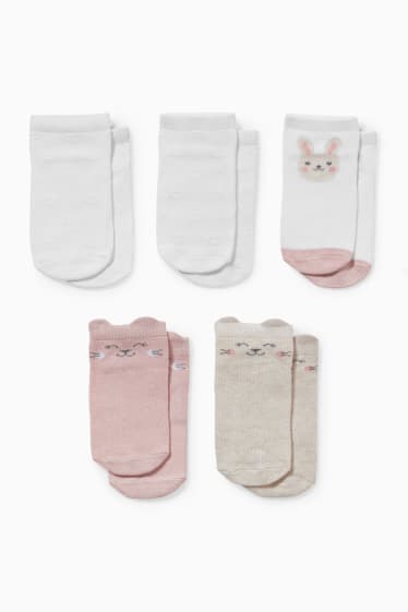 Bebés - Pack de 5 - liebres - calcetines con motivo para bebé - rosa