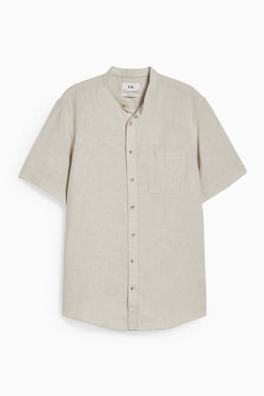 Heren - Overhemd - regular fit - opstaande kraag - linnenmix - beige