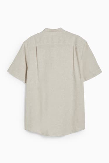 Heren - Overhemd - regular fit - opstaande kraag - linnenmix - beige