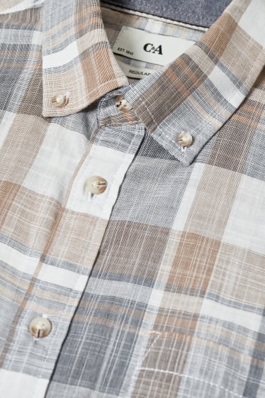 Hombre - Camisa - regular fit - button down - de cuadros - beis