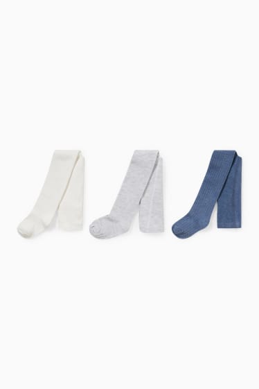 Bébés - Lot de 3 - collants pour bébé - bleu chiné